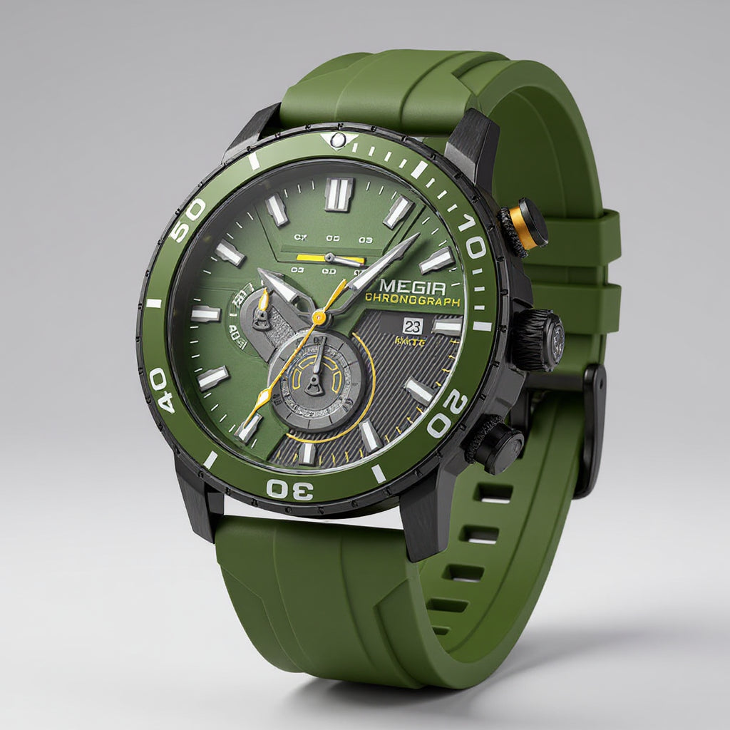 Men's Chronograph Sports Watch in Forest Green - front view | Hensley London