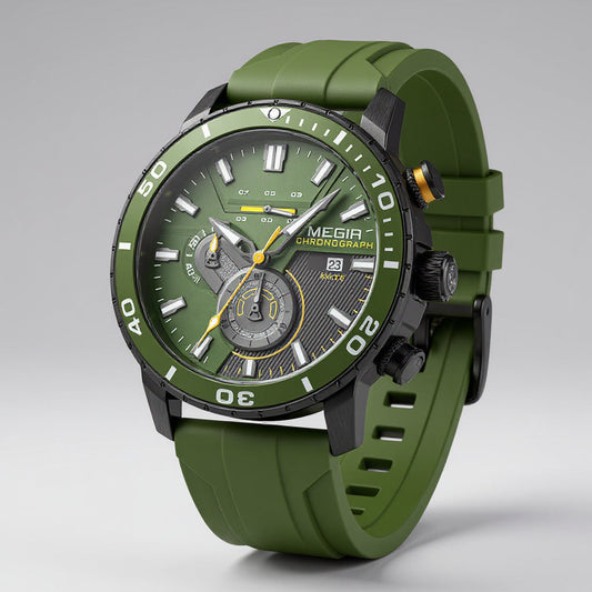 Men's Chronograph Sports Watch in Forest Green - front view | Hensley London