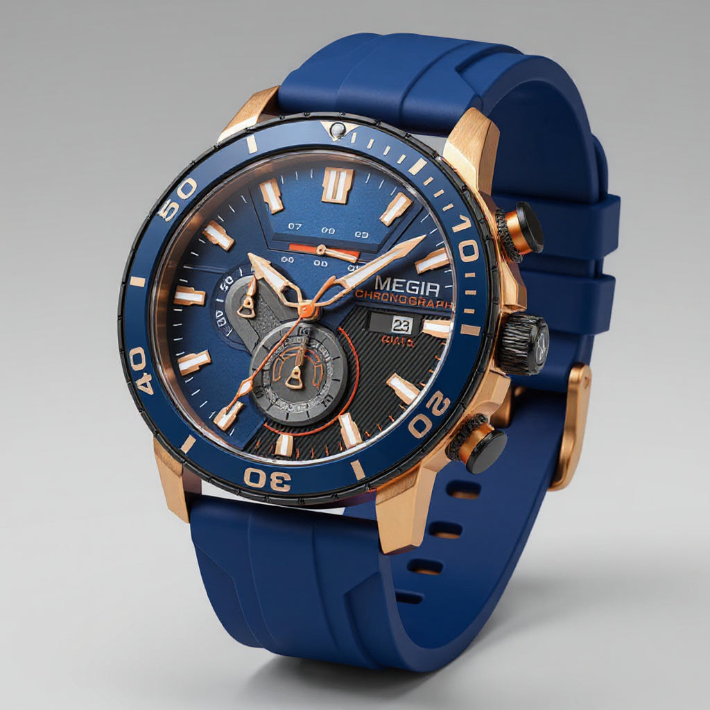 Men's Chronograph Sports Watch in Royal Blue - front view | Hensley London