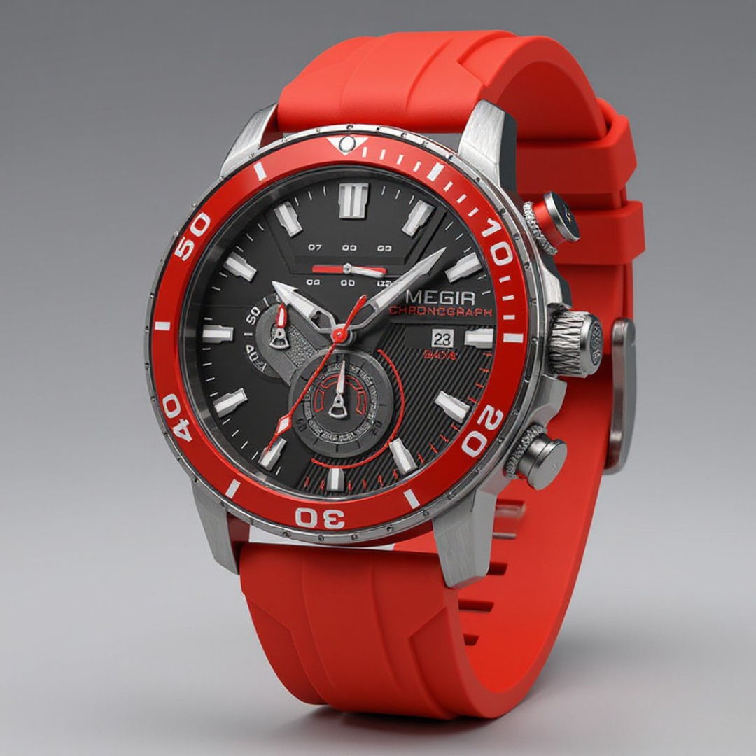 Men's Chronograph Sports Watch in Crimson - front view | Hensley London