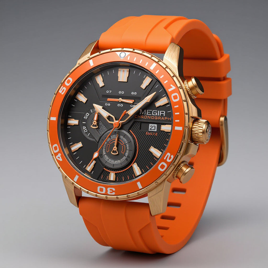 Men's Chronograph Sports Watch in Neon Orange - front view | Hensley London