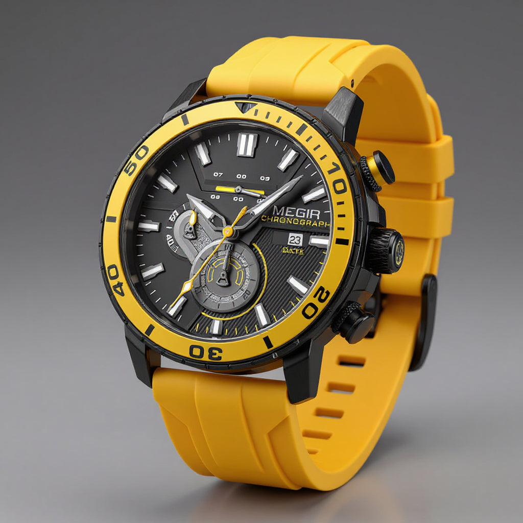 Men's Chronograph Sports Watch in Canary Yellow - front view | Hensley London