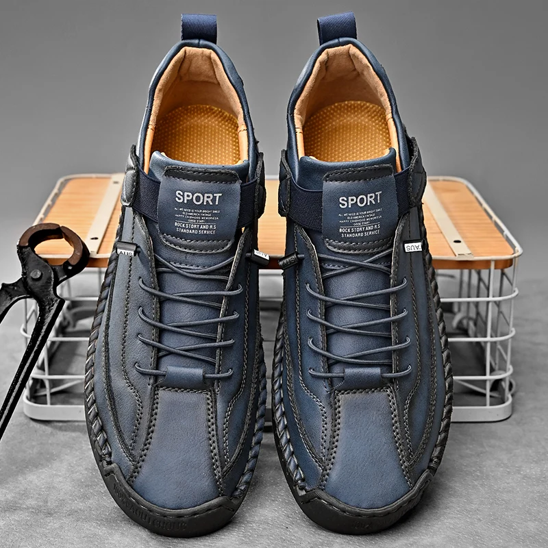 Men's Leather Low-Top Sneakers – product view | Hensley London