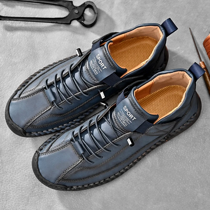 Men's Leather Low-Top Sneakers – product view | Hensley London
