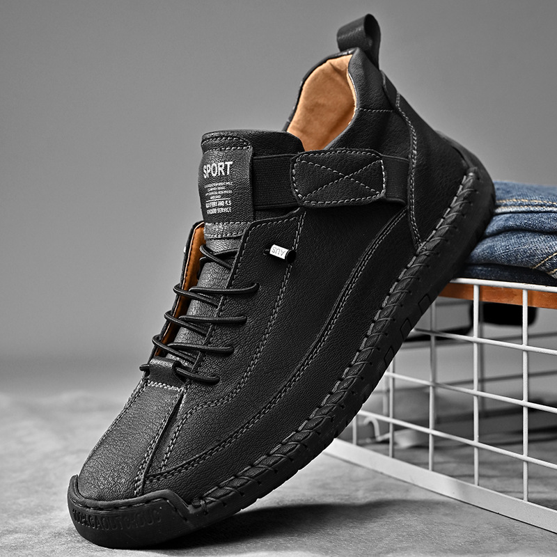 Men's Leather Low-Top Sneakers – product view | Hensley London