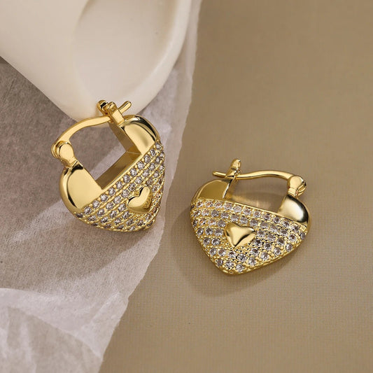 Heart-Shaped Diamond Earrings for Women – Elegant Gold-Filled Design with Sparkling Zircons 0