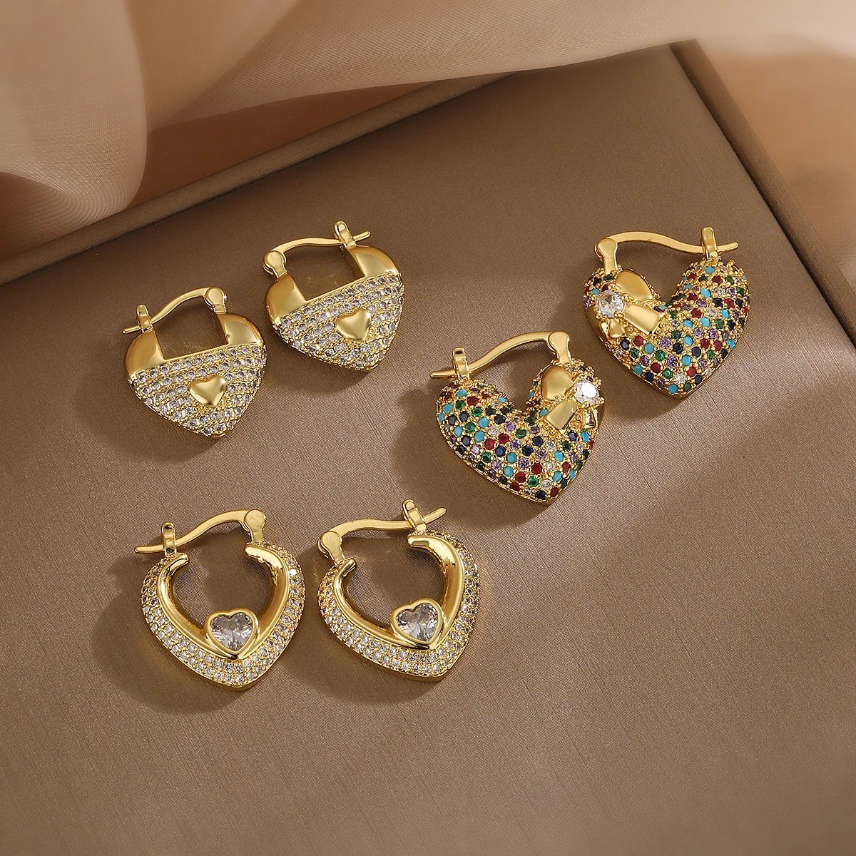 Heart-Shaped Diamond Earrings for Women – Elegant Gold-Filled Design with Sparkling Zircons 1