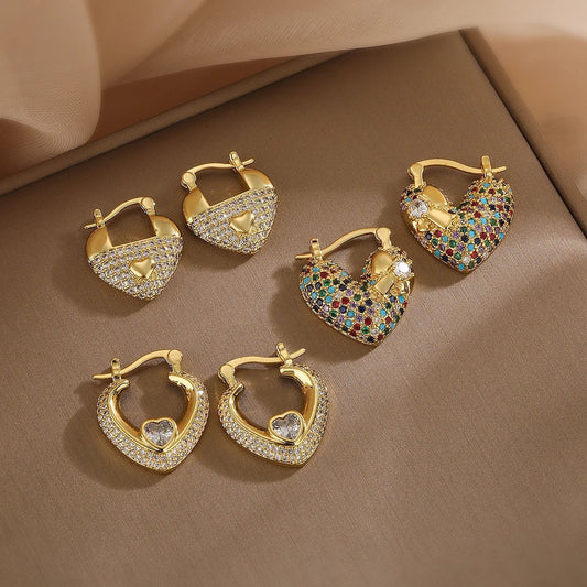Heart-Shaped Diamond Earrings for Women – Elegant Gold-Filled Design with Sparkling Zircons 1