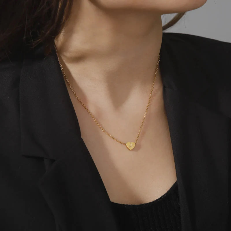 Heart Initial Necklace in Waterproof 18k Gold – Personalized Jewelry for Women, Hypoallergenic and Lightweight, 17 Inches 1