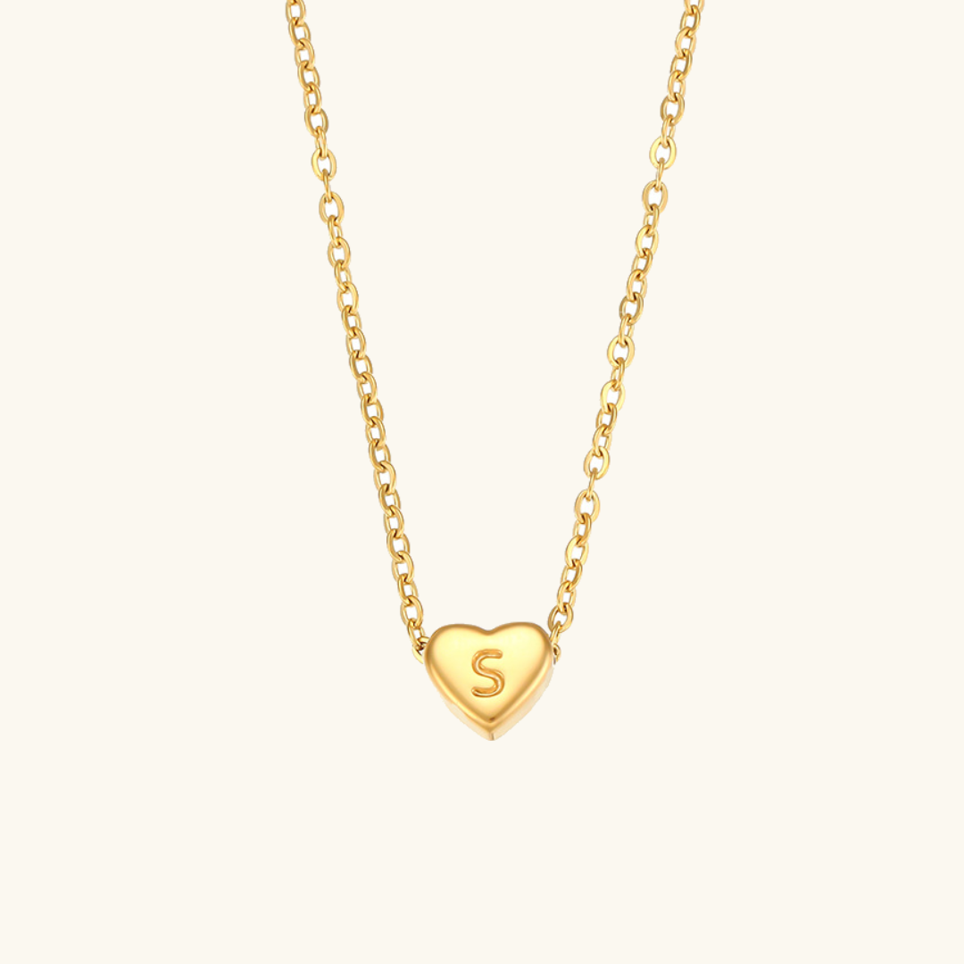 Heart Initial Necklace in Waterproof 18k Gold – Personalized Jewelry for Women, Hypoallergenic and Lightweight, 17 Inches 15