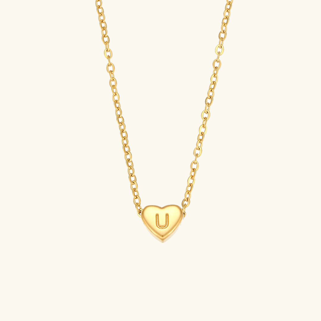Heart Initial Necklace in Waterproof 18k Gold – Personalized Jewelry for Women, Hypoallergenic and Lightweight, 17 Inches 17