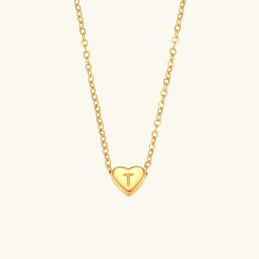 Heart Initial Necklace in Waterproof 18k Gold – Personalized Jewelry for Women, Hypoallergenic and Lightweight, 17 Inches 18