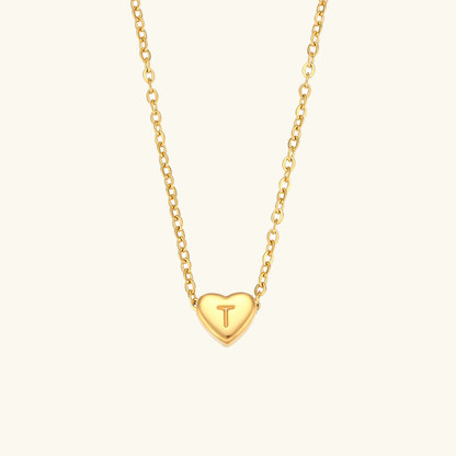 Heart Initial Necklace in Waterproof 18k Gold – Personalized Jewelry for Women, Hypoallergenic and Lightweight, 17 Inches 18