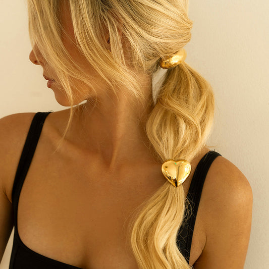 Heart Pony Cuff - Hypoallergenic 18k Gold-Plated Hair Tie with Waterproof Design 1