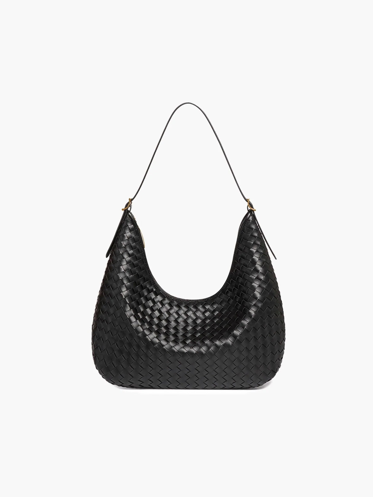 Women's Woven Faux Leather Shoulder Tote Bag in Black – Product view | Hensley London