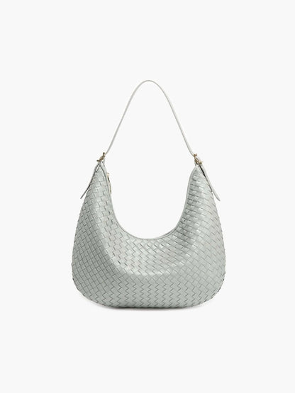 Women's Woven Faux Leather Shoulder Tote Bag in Light Gray – Product view | Hensley London