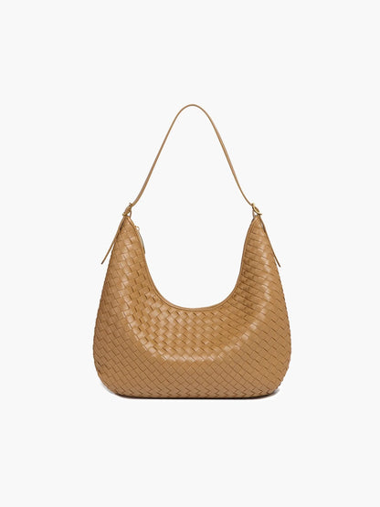 Women's Woven Faux Leather Shoulder Tote Bag in Beige – Product view | Hensley London