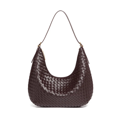 Women's Woven Faux Leather Shoulder Tote Bag in Dark Brown – Product view | Hensley London