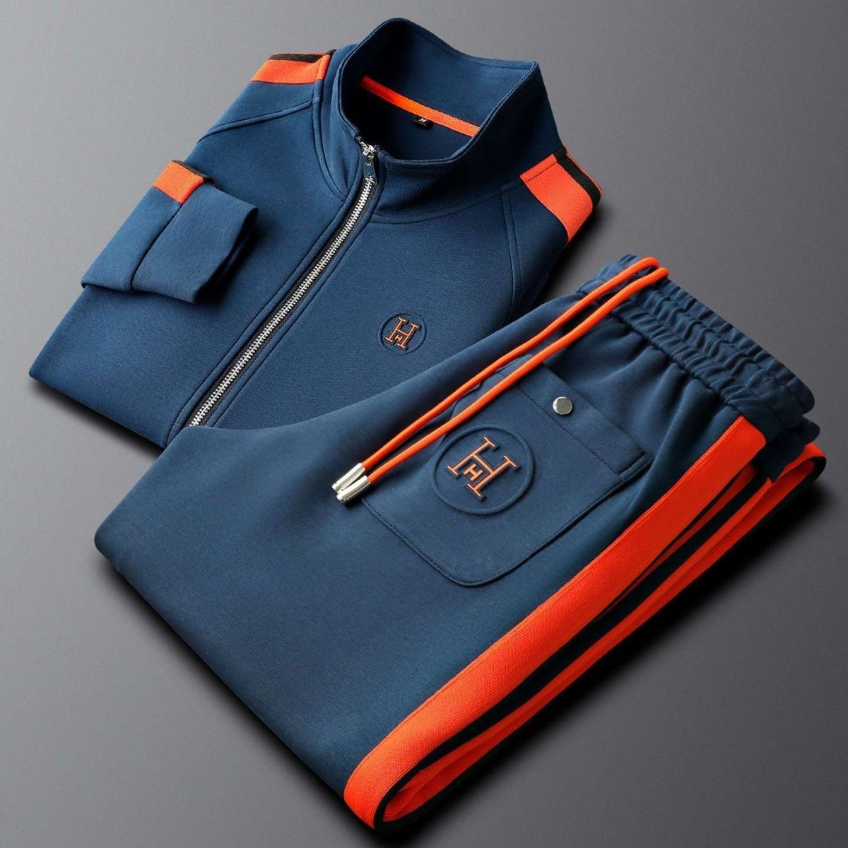 Men's Textured Lycra Zip Tracksuit 2-Piece Set – product view | Hensley London