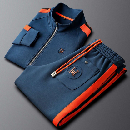 Men's Textured Lycra Zip Tracksuit 2-Piece Set – product view | Hensley London