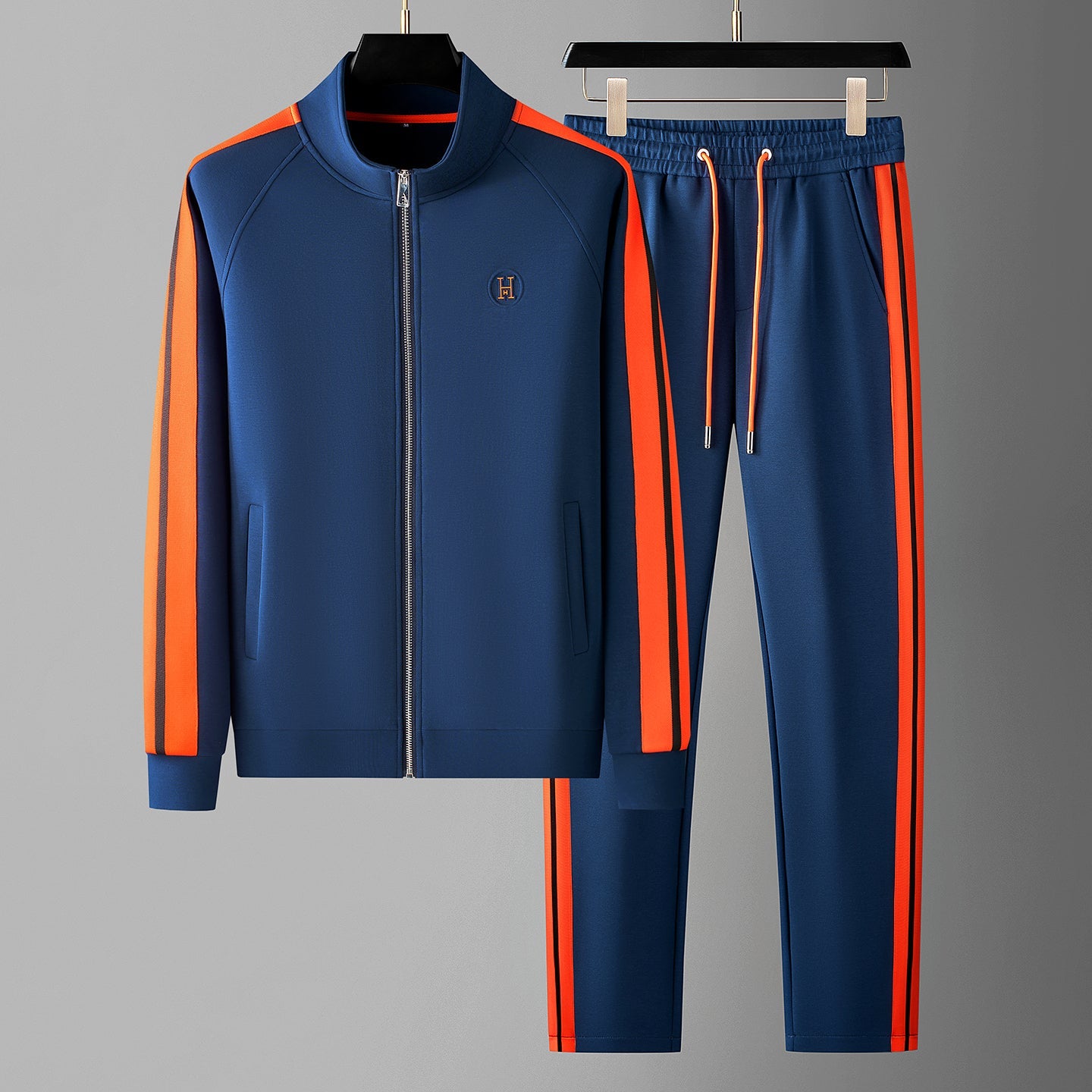 Men's Textured Lycra Zip Tracksuit 2-Piece Set – product view | Hensley London