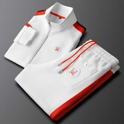 Men's Textured Lycra Zip Tracksuit 2-Piece Set – product view | Hensley London