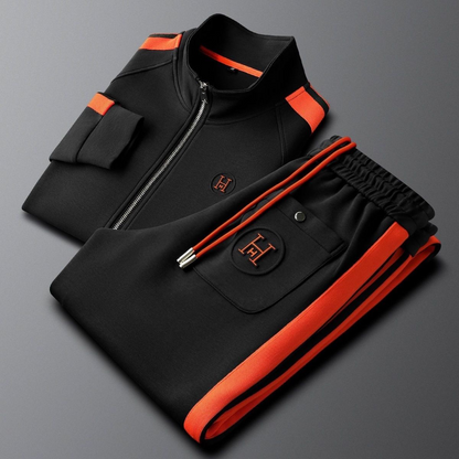 Men's Textured Lycra Zip Tracksuit 2-Piece Set – product view | Hensley London