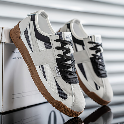 Men's Retro Low-Top Sneakers in White Black – side view | Hensley London