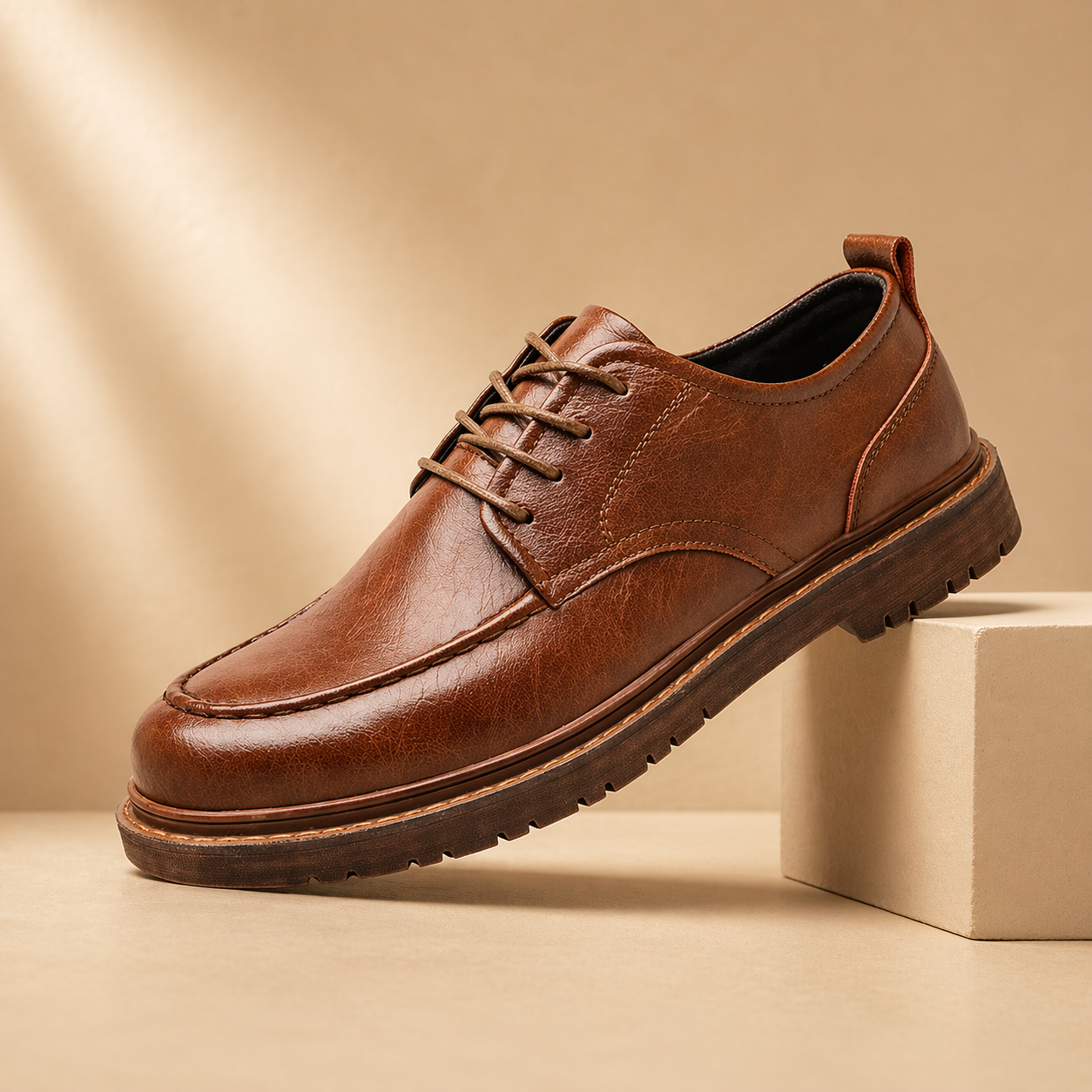 Men's Leather Moc-Toe Shoes in Black – front view | Hensley London