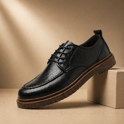 Men's Leather Moc-Toe Shoes in Brown – front view | Hensley London