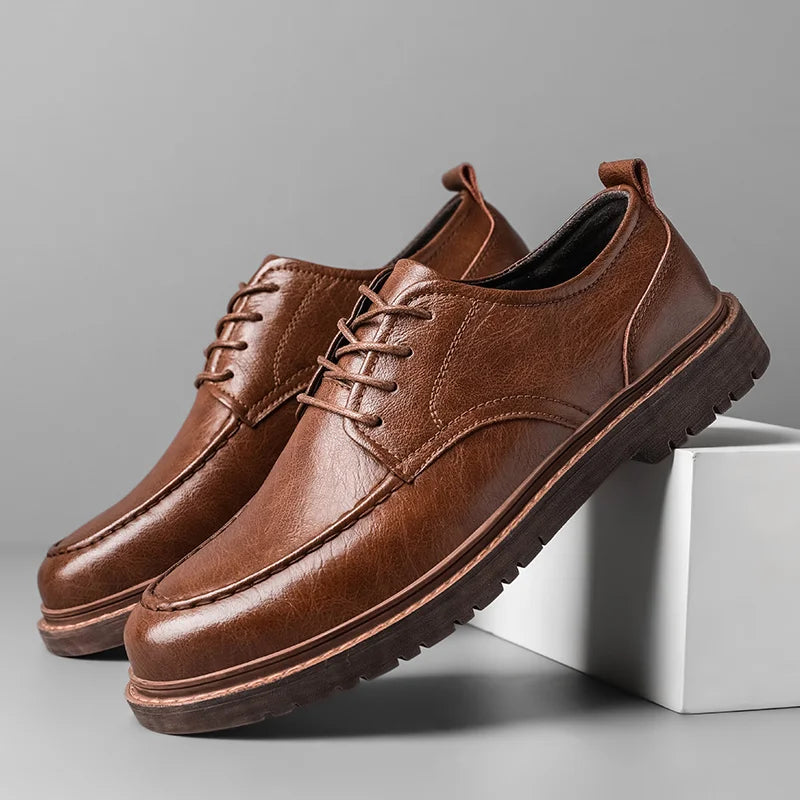 Men's Leather Moc-Toe Shoes – side view | Hensley London