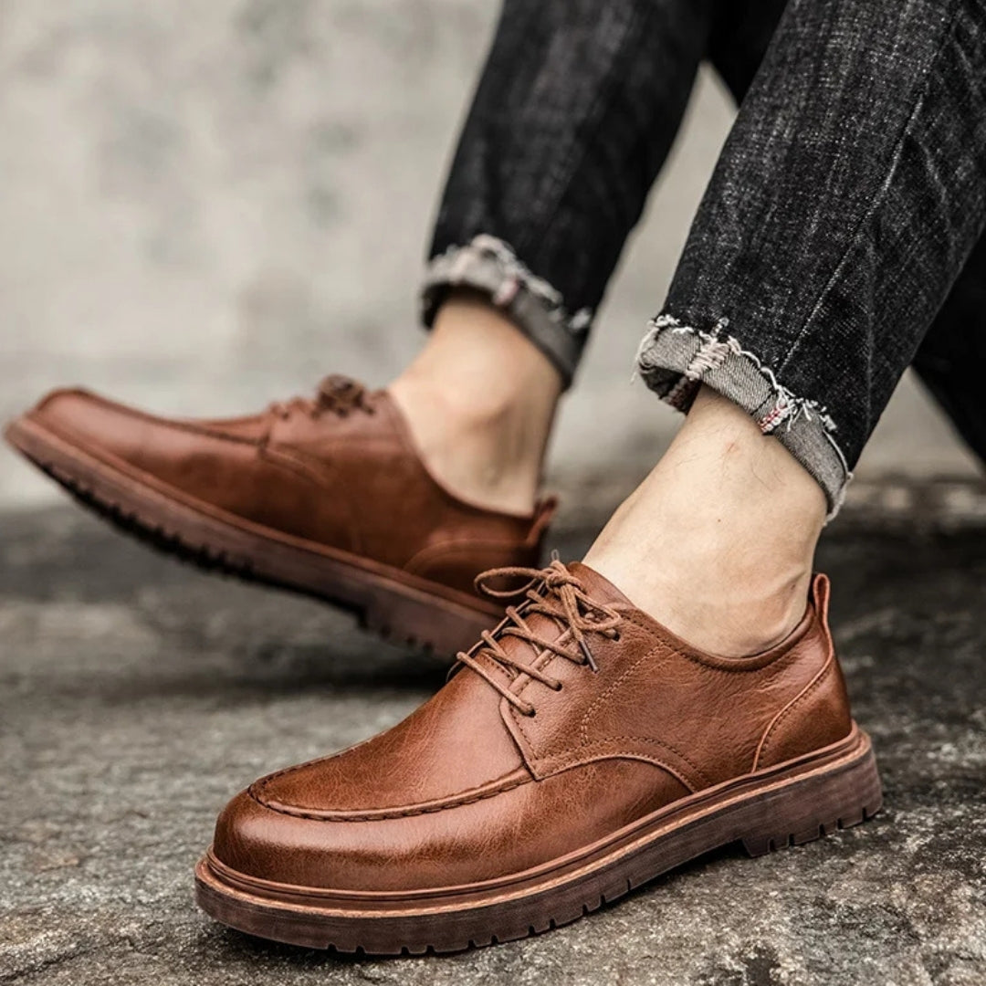 Men's Leather Moc-Toe Shoes – product view | Hensley London