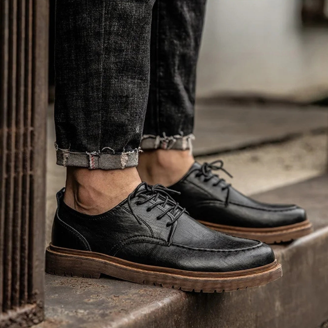 Men's Leather Moc-Toe Shoes – product view | Hensley London