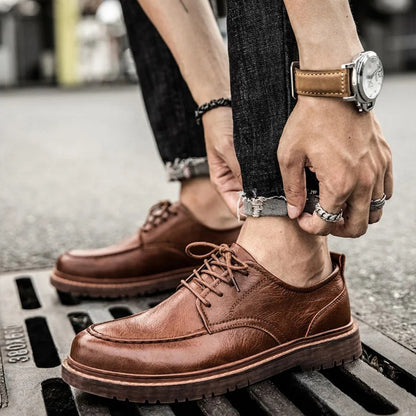 Men's Leather Moc-Toe Shoes – product view | Hensley London