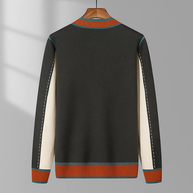 Men's Wool Blend Contrast-Trim Cardigan in Gray - additional view 3 | Hensley London