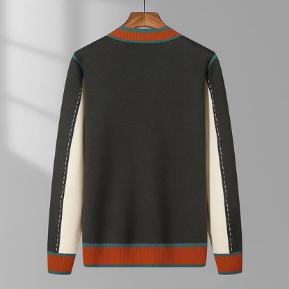 Men's Wool Blend Contrast-Trim Cardigan in Gray - additional view 3 | Hensley London