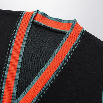 Men's Wool Blend Contrast-Trim Cardigan in Gray - additional view 6 | Hensley London