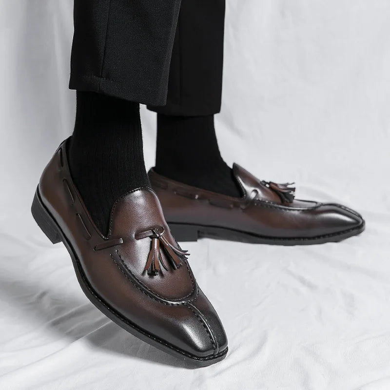 Men's Italian Leather Tassel Loafers - tassel detail | Hensley London