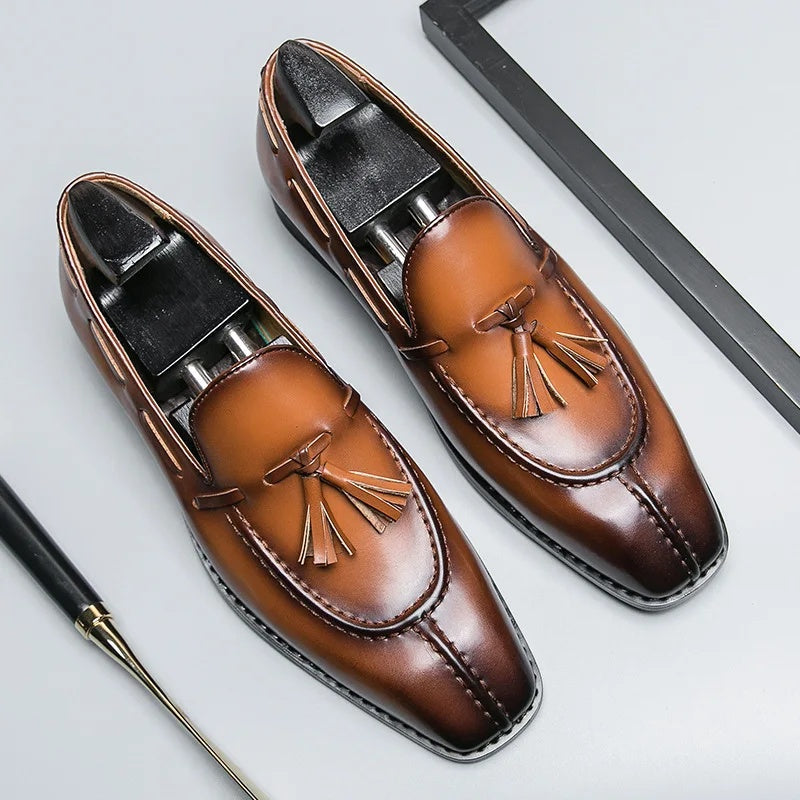Men's Italian Leather Tassel Loafers - top view | Hensley London