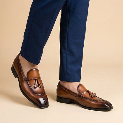 Men's Italian Leather Tassel Loafers – Cushioned Footbed