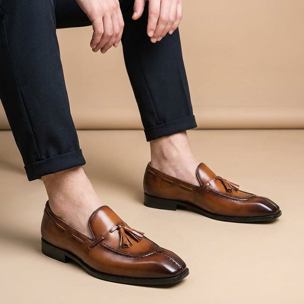 Men's Italian Leather Tassel Loafers – Cushioned Footbed