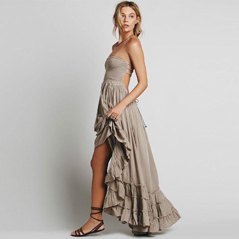 Hera Backless Halter Dress | Bohemian Maxi, Cotton-Rayon Blend Summer Wedding Guest Dress - Image 2