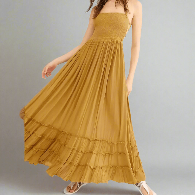 Hera Backless Halter Dress | Bohemian Maxi, Cotton-Rayon Blend Summer Wedding Guest Dress - Image 6