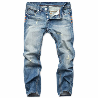 Men's Faded Straight-Leg Jeans in Blue – detail view | Hensley London