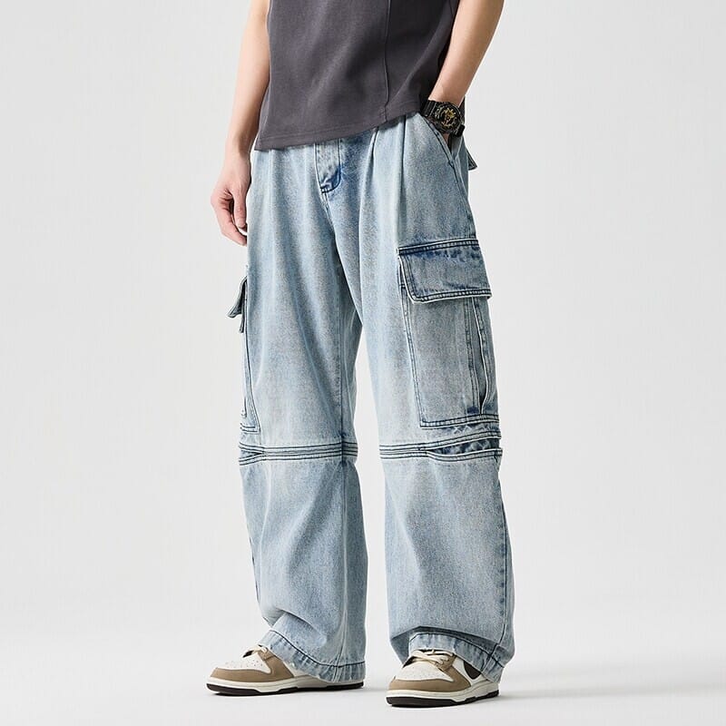 Men's Utility Cargo Trousers in Black - front view | Hensley London