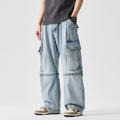 Men's Utility Cargo Trousers in Black - front view | Hensley London