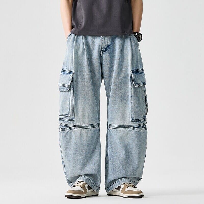 Men's Utility Cargo Trousers in Dark Blue - front view | Hensley London