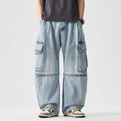 Men's Utility Cargo Trousers in Dark Blue - front view | Hensley London