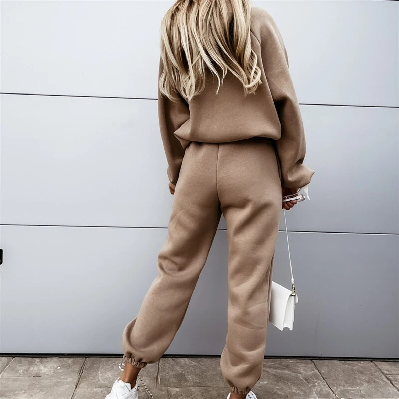 Women's Hoodie Set Grey Cotton Blend - 3