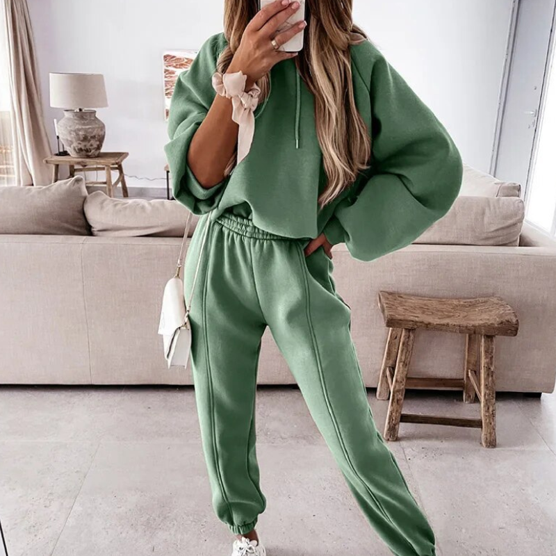 Women's Hoodie Set Grey Cotton Blend - 5